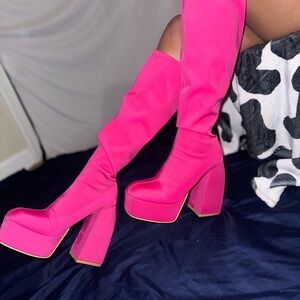 Hot pink knee highs boots from shein.